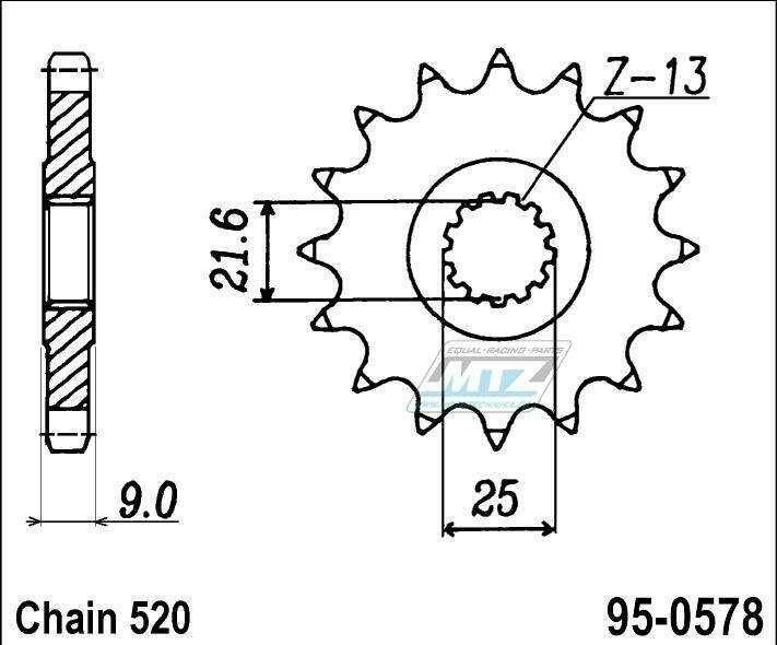 Obrázek produktu Kolečko řetězové (pastorek) 0578-17zubů ESJOT 50-32035-17S - Yamaha FZR400 Genesis + FZR400RR EXUP + FZR400SP + SR500 + XTZ750 95-0578-17-ES