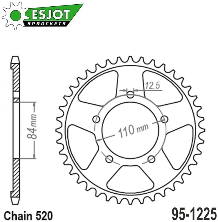 Obrázek produktu Rozeta ocelová (převodník) 1225-41zubů ESJOT 50-32161-41 - Honda CMX300 Rebel / 17-20 + CMX500 Rebel / 17-20 + CB500X / 19-21 + CB500XA 95-1225-41-ES