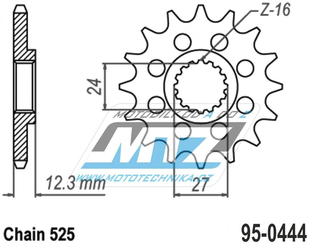 Obrázek produktu Kolečko řetězové (pastorek) 0444-16zubů MTZ - Suzuki GSXR1000+GSXR1000R / 17-24 95-0444-16