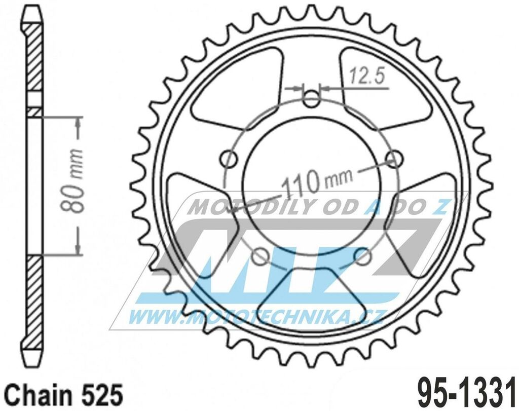 Obrázek produktu Rozeta ocelová (převodník) 1331-43zubů MTZ - Honda CRF1000L Africa Twin / 16-19 + CRF1000A Africa Twin + CRF1100L Africa Twin / 2021 + CRF1100L Africa Twin Adventure Sports DCT 95-1331-43