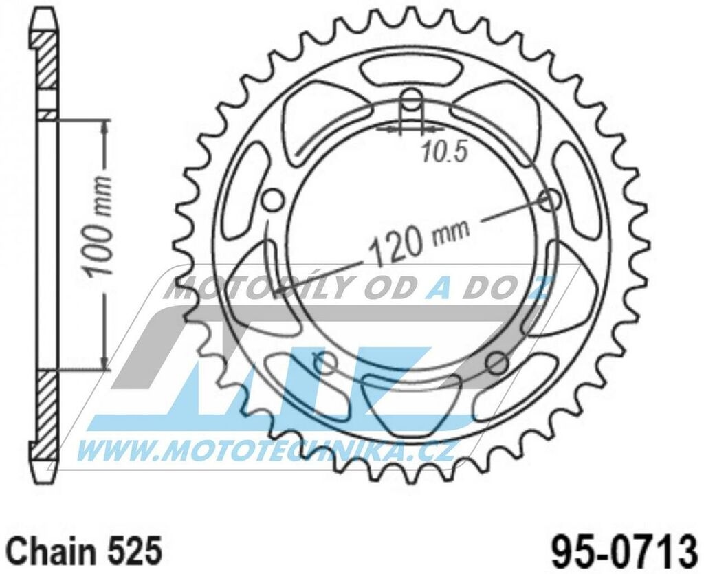 Obrázek produktu Rozeta ocelová (převodník) 0713-42zubů MTZ - Aprilia RSV4 1000 Factory / 09-17 + RSV4 1000R / 11-15 + RSV4 1000RF / 15-20 + RSV4 1000RR / 16-20 + RSV4 1100 Racing Factory / 19-20 + 1000 Tuono V4 / 12- 95-0713-42