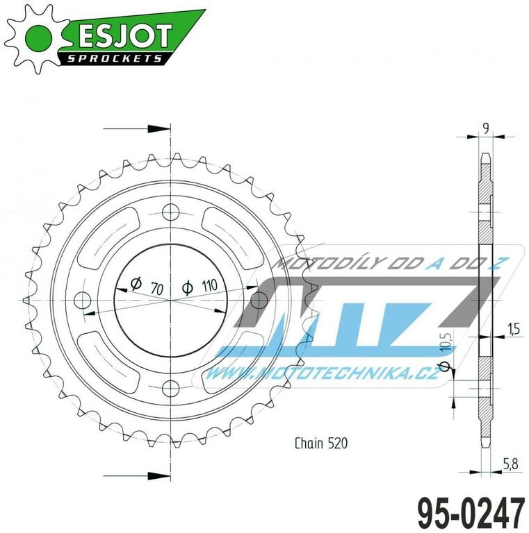 Obrázek produktu Rozeta ocelová (převodník) 0247-35zubů ESJOT 50-32004-35 - Honda CBX250R + CM400T / 81-83 + CB400N / 81-83 + CB250N / 78-82 + CM250TB Custom / 82-84 95-0247-35-ES