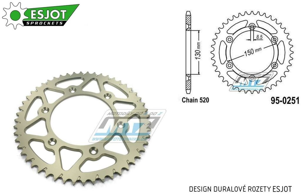 Obrázek produktu Rozeta řetězová (převodník) Dural 0251-44zubů ESJOT 51-32001-44 ALU - Yamaha YZ125+YZ250 + YZF250+YZF400+YZF426+YZF450+YZF450X + WRF250+WRF400+WRF426+WRF450 + TTR230 + Honda XR250+XR350+XR500 + XL250+ AL-0251-44-ES