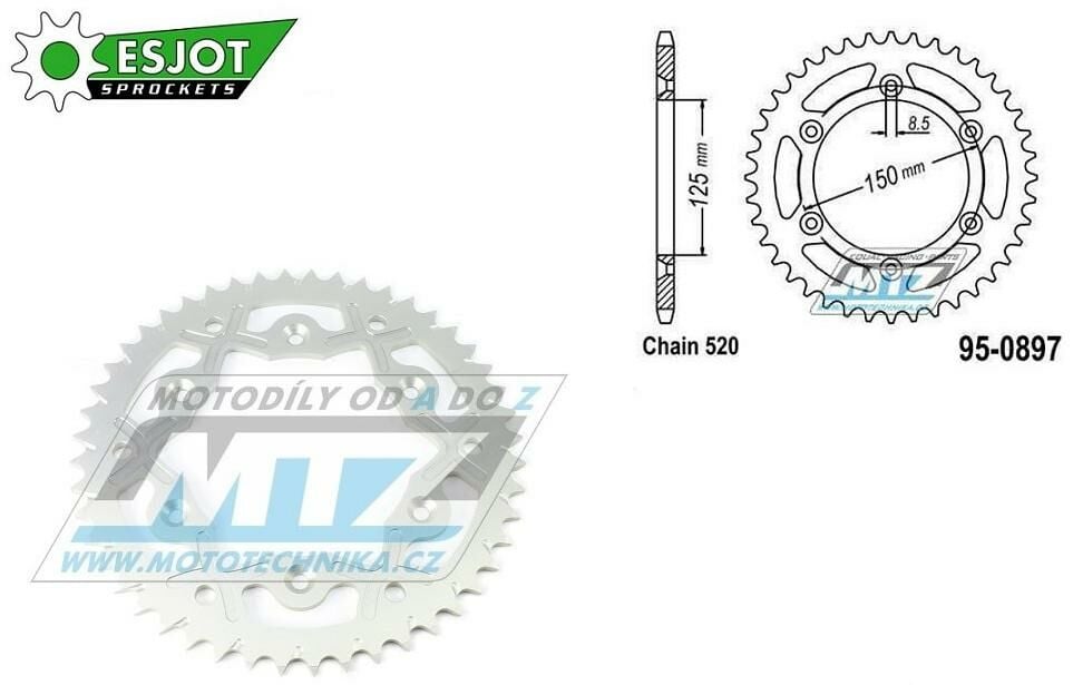 Obrázek produktu Rozeta řetězová (převodník) Dural 0897-48zubů ESJOT 53-32065-48WT - barva stříbrná - KTM 125SX+250SXF+ 360EXC+400EXCF+300XC+450XCF+440MX+790 Adventure+620 EGS+690 Duke+125LC2+ 350LC4+525SMR+690SMC + H AL-0897-48-WT