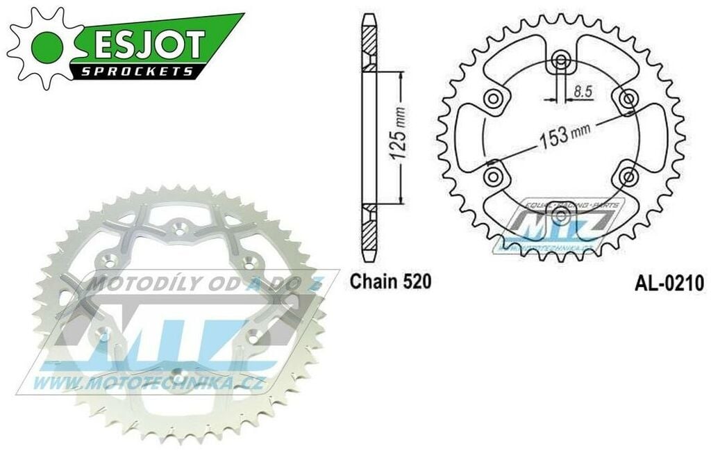 Obrázek produktu Rozeta řetězová (převodník) Dural 0210-52zubů ESJOT 53-32045-52 - barva stříbrná - Honda CR125+CR250+CR500 + CRF250R+CRF250X+CRF450R+CRF450X+CRF450RX+CRF450L + CRM250+CRF150F + CRF230F / 03-21 + XR250 AL-0210-52-WT