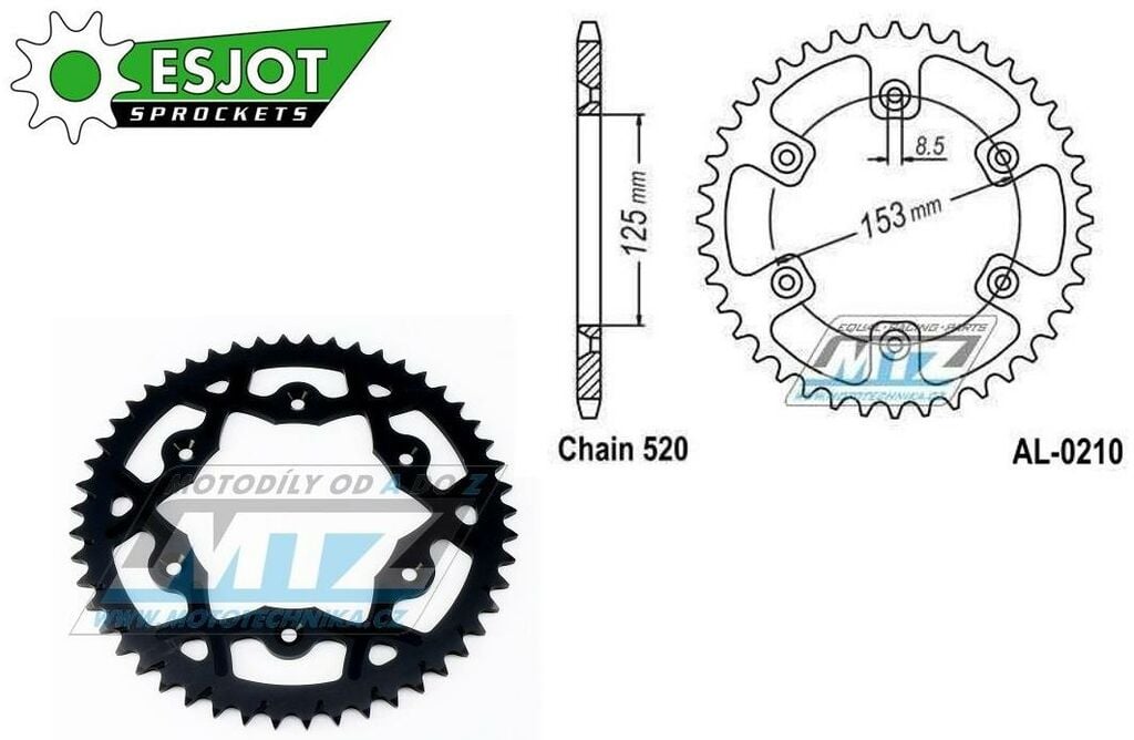 Obrázek produktu Rozeta řetězová (převodník) Dural 0210-49zubů ESJOT 53-32045-49B - barva černá - Honda CR125+CR250+CR500 + CRF250R+CRF250X+CRF450R+CRF450X+CRF450RX+CRF450L + CRM250+CRF150F + CRF230F / 03-21 + XR250S+ AL-0210-49-XB