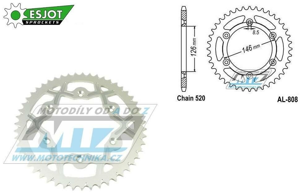 Obrázek produktu Rozeta řetězová (převodník) Dural 0808-49zubů ESJOT 53-32041-49WT - barva stříbrná - Suzuki RM125 / 80-11+RM250 / 82-12+RMX250 / 89-00+RMZ250 / 07-20+RMZ450 / 05-20+RMX450Z / 10-19+DRZ250 / 01-07+DR35 AL-0808-49-WT