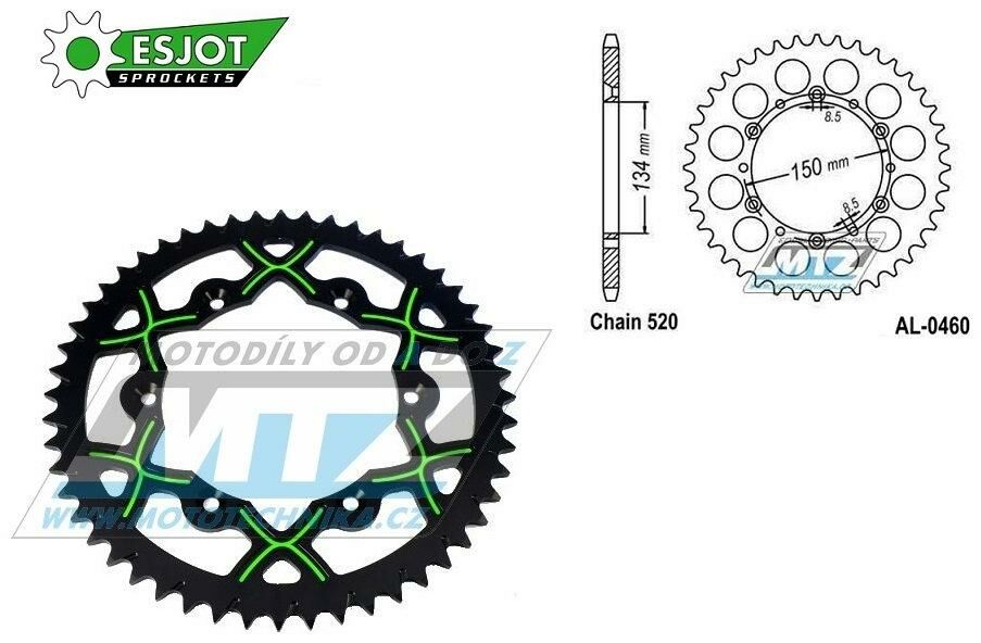 Obrázek produktu Rozeta řetězová (převodník) Dural 0460-51zubů ESJOT - 53-32024-51BG - barva zeleno-černá - Kawasaki KX125+KX250 +KX500+KXF250+KXF450+KDX175+KDX200+KDX220R+KDX250+KLX250R+KLX250 D-Tracker +KLX250+KLX25 AL-0460-51-XG