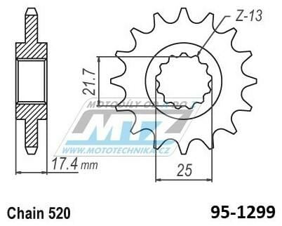 Obrázek produktu Kolečko řetězové (pastorek) 1299-14zubů ESJOT 50-32164-14 - Honda CB250 Hornet / 96-07 + VTR250 / 98-17 95-1299-14-ES