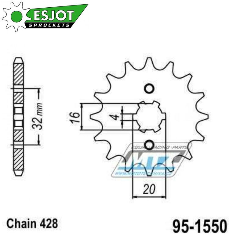 Obrázek produktu Kolečko řetězové (pastorek) 1550-13zubů ESJOT 50-15044-13 - Yamaha MT125+WR125R+WR125X + YZF-R125+YZFR125 + FZ-16+DT80 + Beta 125RE+125RR+125SM + Husqvarna SMS 125 + SMR125+TE125 + Motor Hispania 125  95-1550-13-ES