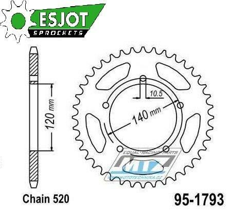 Obrázek produktu Rozeta ocelová (převodník) 1793-43zubů ESJOT 50-32207-43 (černá) - Suzuki GSXR600+GSXR750+GSXR1000 + Triumph 865 Bonneville + 865 Scrambler + 865 Thruxton 95-1793-43-ES