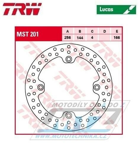 Obrázek produktu Kotouč brzdový TRW MST201 (256/144/4D) - kulatý design - Honda CB450S / 86-89+NX500 Dominator / 88-01+XL650V Transalp + XL700V Transalp / 08-13 + XR650L LUMST201