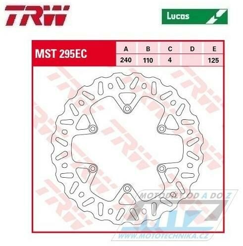 Obrázek produktu Kotouč brzdový TRW MST295EC (240/110/6D) - Beta RR125+RR200+RR250+RR300 + RR350+RR390+RR400+RR430 + RR450+RR480+RR498 + Xtrainer K-R509LUEC