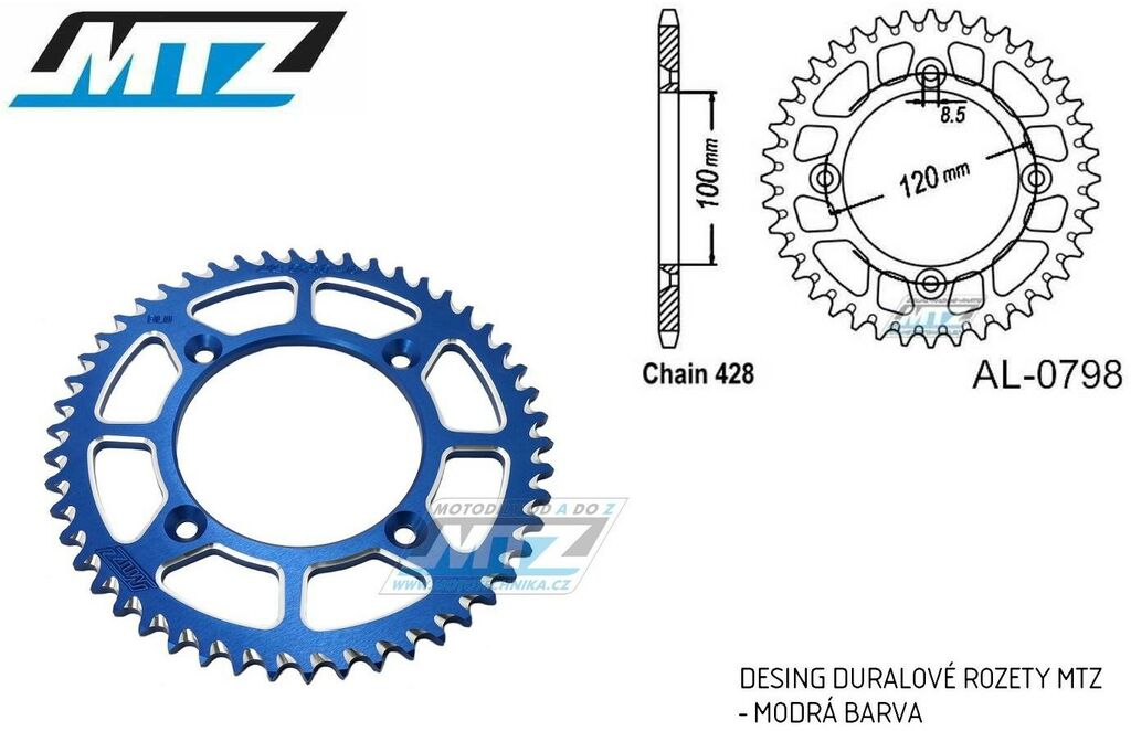 Obrázek produktu Rozeta řetězová (převodník) Dural 0798-47zubů MTZ modrá - Suzuki RM80 / 83-01 + RM85 / 02-20 + Yamaha YZ80 / 93-01 + YZ85 / 02-20 + Beta RR125 / 06-12 AL-0798-47-E3