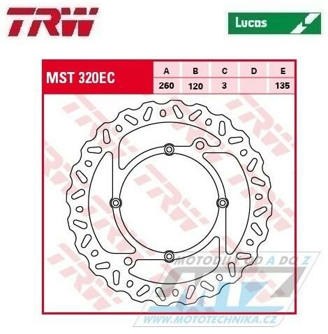 Obrázek produktu Kotouč brzdový TRW MST320EC(260/120/4D) - Husqvarna CR125+CR150+CR250+TC250+TC410+TC449+TC450+TC510+TC511+TC570+TC610 + TE250+TE310+TE410+TE449+TE450+TE510+TE511+TE570+TE610+TE630 + SMS125+WR125+WR250 K-F601LUEC