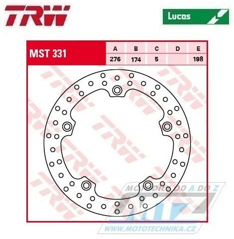Obrázek produktu Kotouč brzdový TRW MST331 (276/174/5D) - kulatý design - BMW R850GS+R850R+R1100GS+R1100R+R1100RT+R1100S+R1150GS+R1150R+R1100RS LUMST331