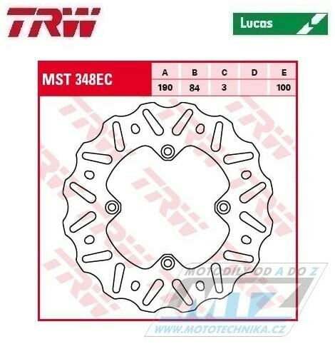 Obrázek produktu Kotouč brzdový TRW MST348EC (190/84/4D) - Yamaha YZ65 / 18-25 + YZ80 / 93-01 + YZ85 / 02-25 K-R350LUEC