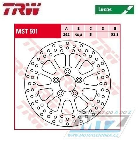 Obrázek produktu Kotouč brzdový TRW MST501 (292/56/5D) - Harley Davidson XL883+XL1200 + FLHR+FLHRCI+FLHRI+FLHRS+FLHRSI + FLHT+FLHTC+FLHTCI+FLHTCUI + FLHTI+FLHXI+FLSTC+FLSTCI + FLSTF+FLSTFI+FLSTI+FLSTS + FLSTSCI+FLTRI+ LUMST501