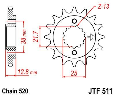 Obrázek produktu Řetězové kolečko JT JTF 511-15RB 15 zubů, 520 pogumované