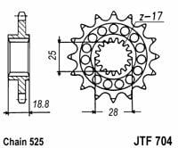 Obrázek produktu Řetězové kolečko JT JTF 704-15RB 15 zubů, 525 pogumované JTF704.15RB