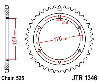 Obrázek produktu ocelová rozeta pro sekundární řetězy typu 525, JT (44 zubů)