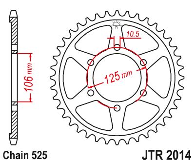 Obrázek produktu Řetězová rozeta JT JTR 2014-44 44 zubů, 525 JTR2014.44