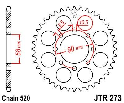 Obrázek produktu Řetězová rozeta JT JTR 273-45ZBK 45 zubů, 520 Černý zinek