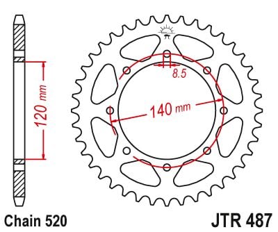 Obrázek produktu ocelová rozeta pro sekundární řetězy typu 520, JT (37 zubů)