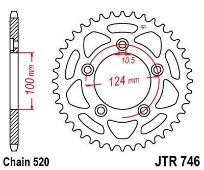 Obrázek produktu ocelová rozeta pro sekundární řetězy typu 520, JT (45 zubů)