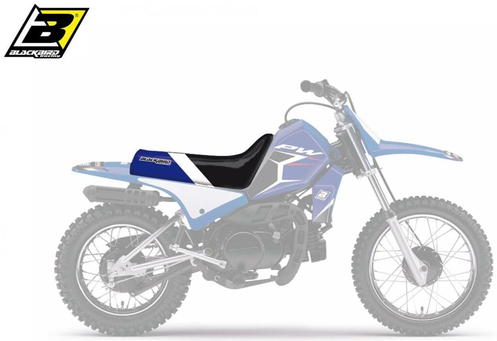 Obrázek produktu Potah sedla Yamaha PW50 / 90-22 - černo-bílo-modrý (typ potahu Dream4) (bb1233) BB1233N