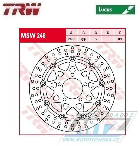 Obrázek produktu Kotouč brzdový plovoucí TRW MSW248 (290/69/5D) - kulatý design - Suzuki GSX600F+GSF650 Bandit+SV650+GSX750F + VZ1500Intruder + VLR1800 LUMSW248