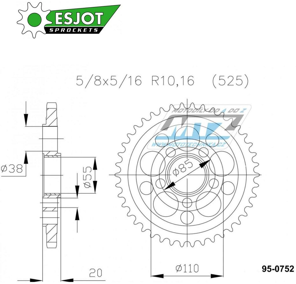 Obrázek produktu Rozeta ocelová (převodník) 0752-44zubů ESJOT 50-29036-44 (včetně vnitřního věnce 0750) - Ducati 796 Hypermotard + 795 Monster + 820 Hypermotard + 820 Hyperstrada + 848 + 821 Hypermotard + 916 Monster  95-0752-44-ES