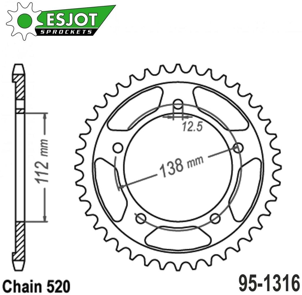 Obrázek produktu Rozeta ocelová (převodník) 1316-45zubů ESJOT 50-32150-45 - Honda CB500F+CB500X+CBR500R + NC700S+NC700X+NC750S+NC750X + 750 Vultus+700 Integra+750 Adv+750 X-Adv+750 Forza + CT700+CTX700 95-1316-39-ES