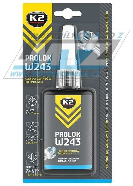 Obrázek produktu Lepidlo (fixátor) šroubových spojů (modrý) - K2-PROLOK HIGH-243 (obsah 50ml) K2B24350