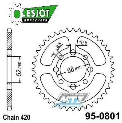 Obrázek produktu Rozeta ocelová (převodník) 0801-38zubů ESJOT 50-13009-38 - Suzuki A50+AP50 + DR50+DRZ110 + RM50+RV50+TS50 + FR50+FR70+ALT50+LT50 + Kawasaki AE50+AR50+AE80+AR80 + KLX110 + Z125 Pro + pitbike + čínské č 95-0801-38-ES