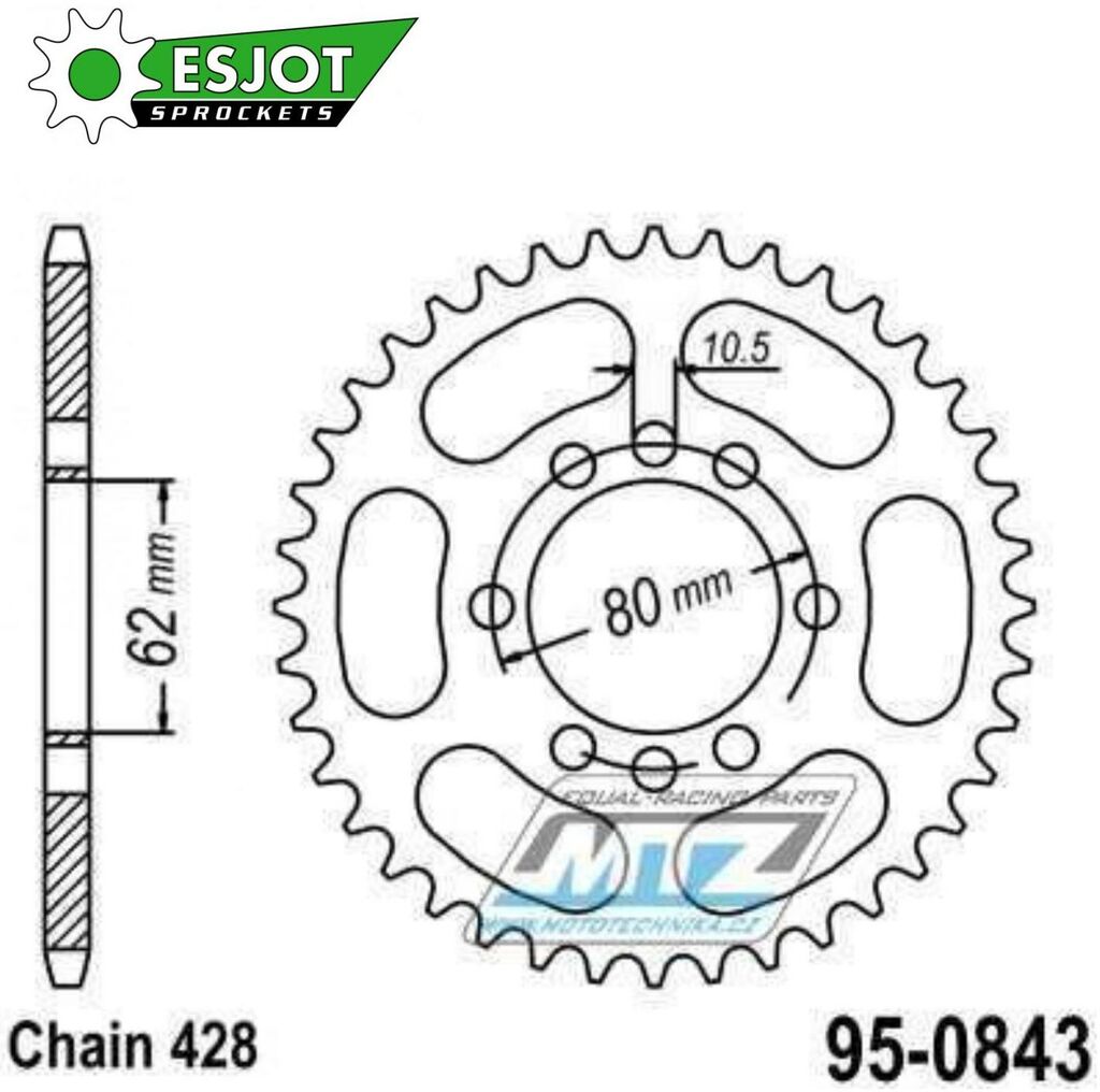 Obrázek produktu Rozeta ocelová (převodník) 0843-46zubů ESJOT 50-15003-46 - Yamaha DT80 + DT125 + DT125 Tenere + DT175 + DT200R + RT180 + SR125SE + XTZ125 95-0843-46-ES