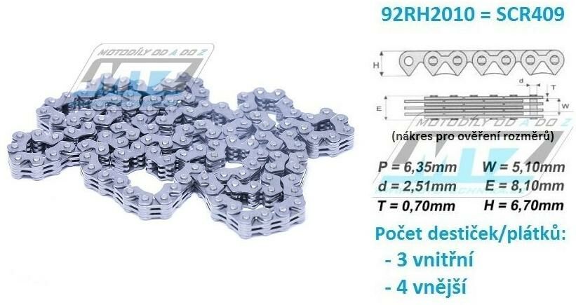 Obrázek produktu Řetěz rozvodový 92RH2010 = SCR409 (délka 52článků) (92rh2010) 31.922010-52