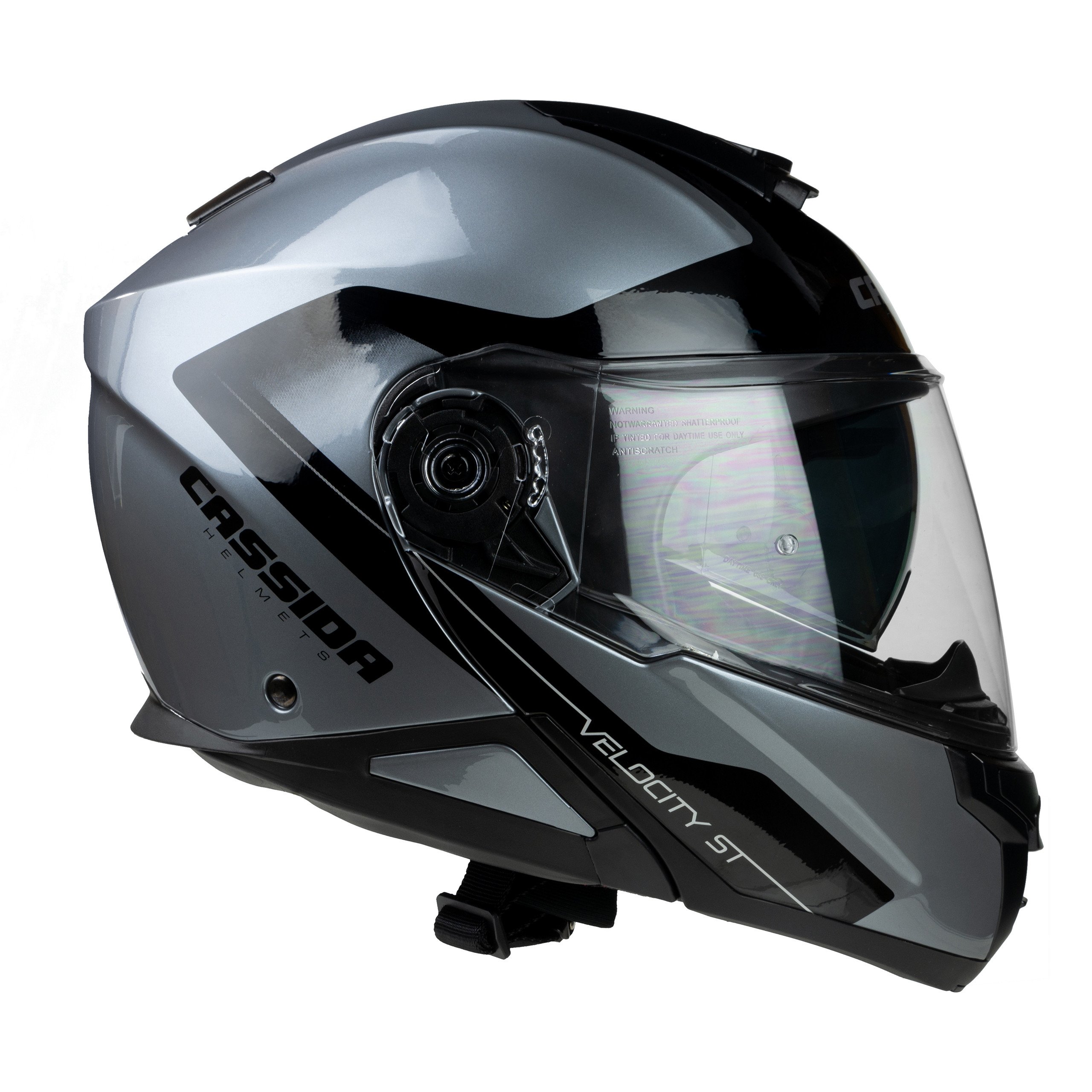 Obrázek produktu Výklopná moto helma CASSIDA VELOCITY ST stříbrná/černá Vel: XXL Výprodej zboží