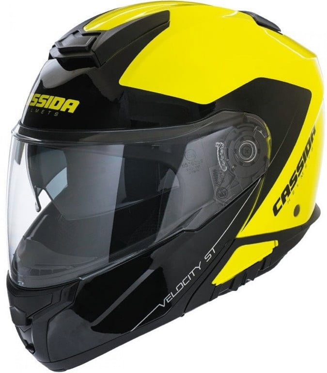 Obrázek produktu Výklopná moto helma CASSIDA VELOCITY ST 2.0 černá/žlutá fluo  Vel: M Výprodej zboží