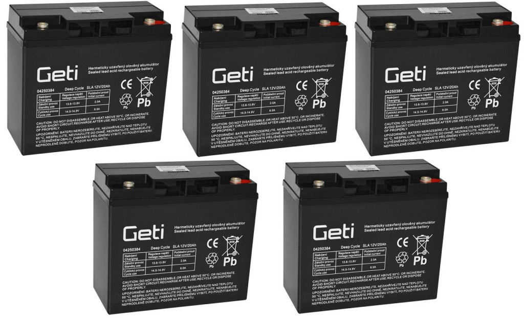 Obrázek produktu Baterie olověné set 5ks 12V 20Ah GETI pro elektromotory economy  04250384