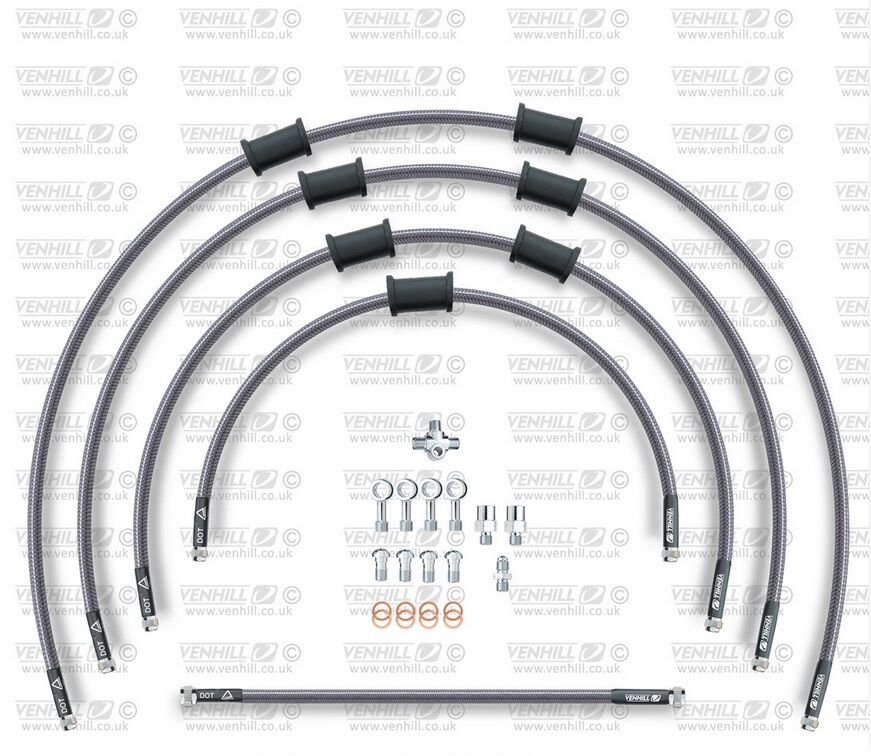 Obrázek produktu STANDARD Hadice přední brzdy sada Venhill POWERHOSEPLUS KAW-7004FS (5hadic v sadě) Průhledné hadice, nerezové koncovky KAW-7004FS
