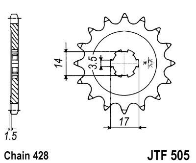 Obrázek produktu řetězové kolečko pro sekundární řetězy typu 428, JT - Anglie (14 zubů) JTF505.14