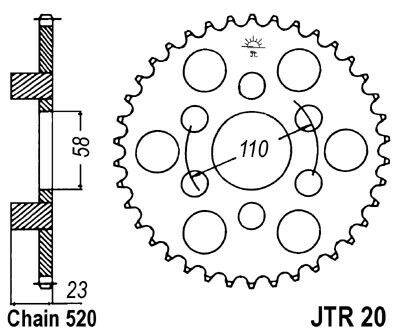Obrázek produktu ocelová rozeta pro sekundární řetězy typu 520, JT - Anglie (41 zubů)