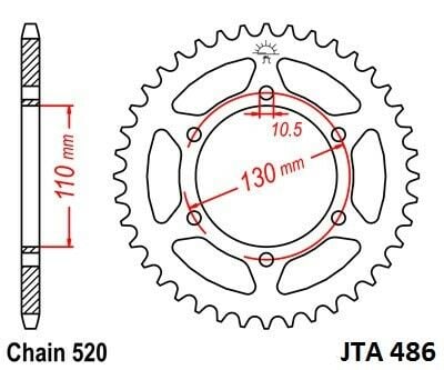 Obrázek produktu duralová rozeta pro sekundární řetězy typu 520, JT - Anglie (50 zubů) JTA486.50