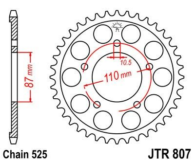 Obrázek produktu duralová rozeta pro sekundární řetězy typu 525, JT - Anglie (44 zubů) JTA807.44