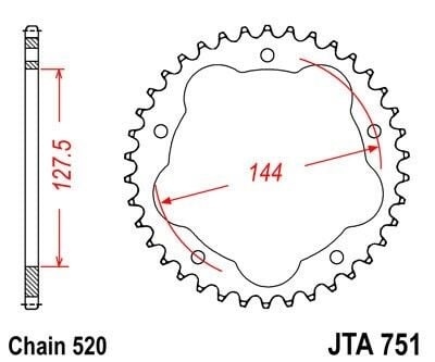 Obrázek produktu Hliníková řetězová rozeta JT JTA 751-44 44 zubů, 520