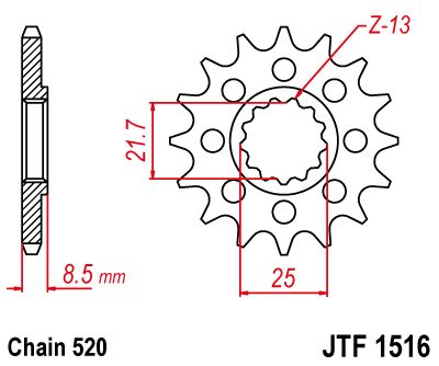 Obrázek produktu Řetězové kolečko JT JTF 1516-17 17 zubů, 520