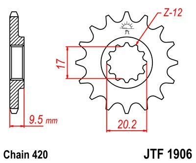 Obrázek produktu Řetězové kolečko JT JTF 1906-15 15 zubů, 420 JTF1906.15