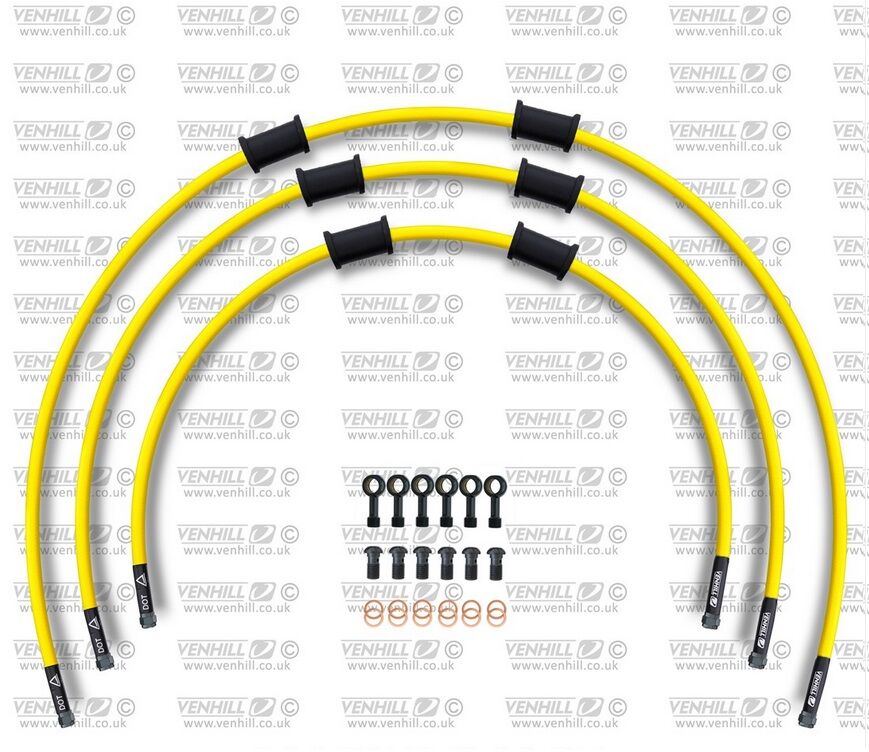 Obrázek produktu STANDARD Hadice přední brzdy sada Venhill POWERHOSEPLUS YAM-12004FB-YE (3 hadice v sadě) žluté hadice, černé koncovky YAM-12004FB-YE