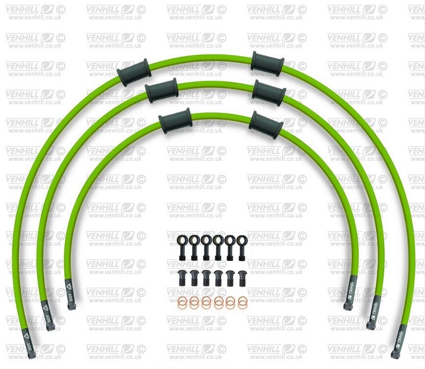 Obrázek produktu STANDARD Hadice přední brzdy sada Venhill POWERHOSEPLUS HON-10001FB-GR (3 hadice v sadě) zelené hadice, černé koncovky HON-10001FB-GR